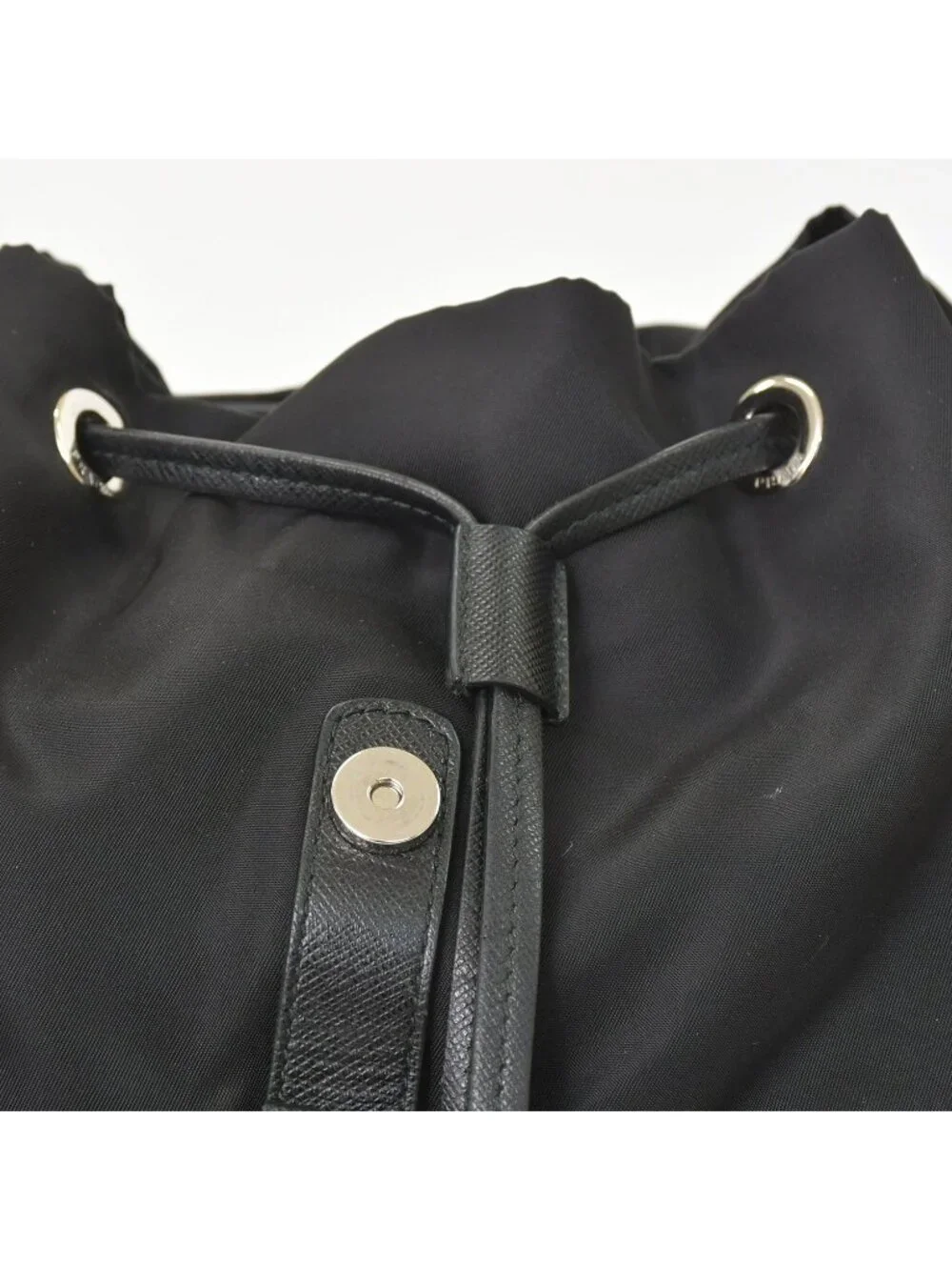 Prada Tessuto Nylon Robot Backpack Saffiano Leather Studs Metal Black